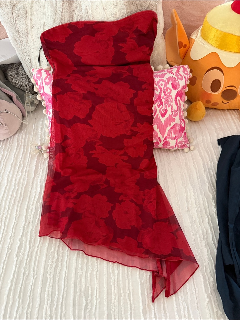 Princess Polly Red Floral Asymmetrical Strapless Dress